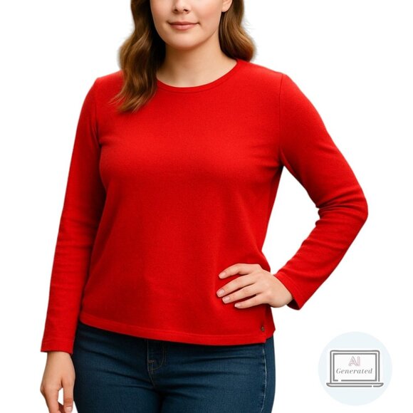 J Jill Womens Sweater Solid Red Snap Side Long Sleeve Knit Pullover Size L - Picture 1 of 11